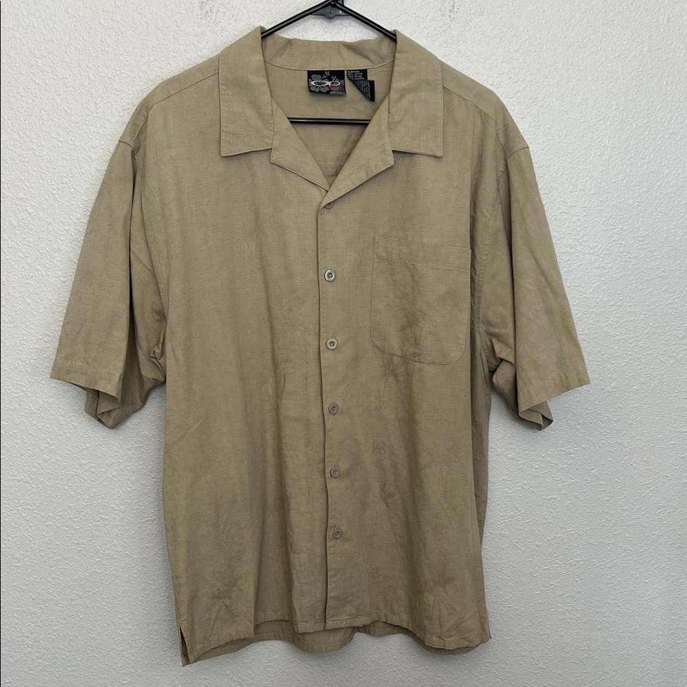 OP Casual Hawaiian Style Button Down Khaki Palm Tree Size Large - Picture 2 of 7